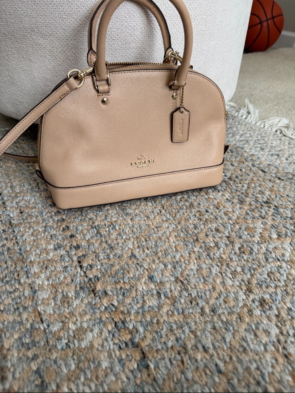 Coach Nude Blush Pebbled Leather Dome Satchel with Gold Hardware